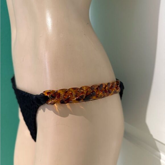 Black Textured Bikini Bottom with Gold Accents. Summer Haus - Picture 2 of 5